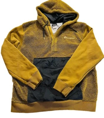 Мужская большая флисовая толстовка с капюшоном Champion цвета Imperial Gold карман на молнии 1/4 - Изображение 1 из 4