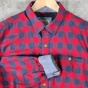 LL Bean Shirt Mens Medium Thermal Lined Flannel Flip Cuff Untucked Fit - Picture 1 of 11