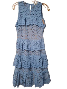 Schönes Michael Kors Kleid Gr. XXS gefüttert blau Spitze & Rüschen maschinenwaschbar! - Bild 1 von 6