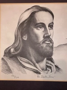 CHRIST JESUS PENCIL DRAWING ART PRINT Signed by D. Lanier numbered 139/500 - Picture 1 of 6