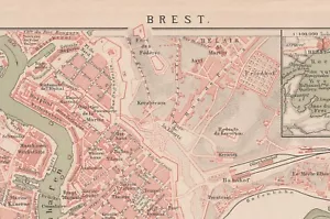 BREST France   Original map city plan 1894 Brittany - Picture 1 of 6