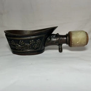 Antikes chinesisches Messing Seide Kohle Eisen, Messing Jade Griff floral gemarkt China - Bild 1 von 21