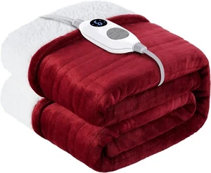 Electric Heated Blanket Throw Flannel Sherpa, 6 Heat Levels Fast Heating - Picture 1 of 8