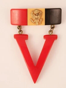 Vintage 1940's Bakelite "V" For Victory Pin Brooch WWII US Army Rare - Picture 1 of 9