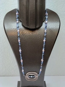 BLASSBLAUER TOPAS ROSA UND BLAUE SÜSSWASSERPERLEN PRINZESSIN HALSKETTE 24" - Bild 1 von 12
