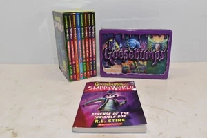 Goosebumps Childrens Book Lot- 25th Anniversary Tin & Slappy World Book Set - Picture 1 of 2