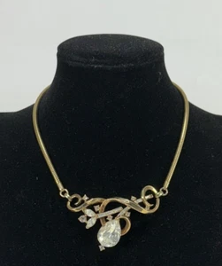 Vintage Trifari Alfred Philippe Gold-Tone Gems of India Rhinestone 14in Necklace - Picture 1 of 11