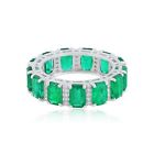 Natural Zambian Emerald H/SI Diamond Eternity Ring 14k White Solid Gold 6.35 Tcw