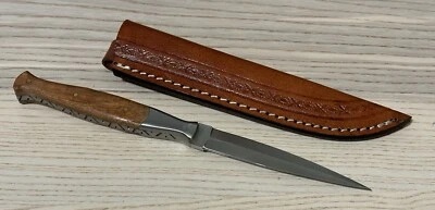 9” Slim Fixed Blade Knife Double Edge Spear Tip Custom Leather Sheath Full Tang  - Image 1 of 4