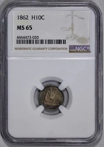 1862 Seated Liberty Half Dime H10c NGC MS 65 - Picture 1 of 4