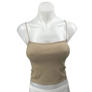 Zara Women's Beige Tan Rib Knit Sleeveless Cami Camisole Crop Tank top Size M/L - Picture 1 of 4