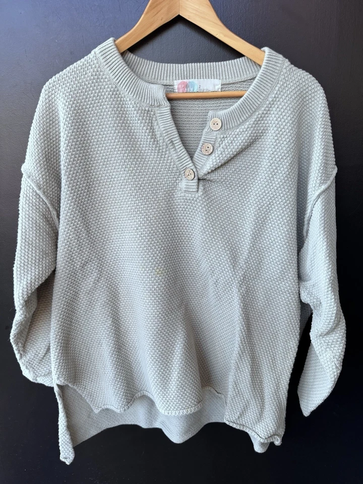 Sweater Free People Beach Sage Green Hailee Oversize Henley Womens Size Large - Image 1 of 4