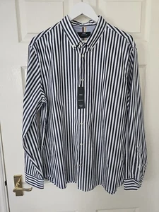 M&S Heritage Stripped Shirt Size XL Cotton Long Sleeve Navy New With Tags - Picture 1 of 12