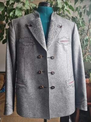 Jaqueta de Lã Vintage Bávara – Estilo Trachten Tradicional – Cinza, Bordada, E - Imagem 1 de 4