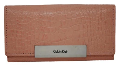 NUEVO (pequeño defecto) Bolso Cartera Calvin Klein Coral Rosa Cocodrilo Grano Repujado Cuero Foto 1 de 4