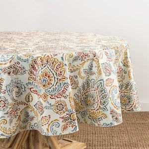 Ava Floral Jacobean Water- and Stain-Resistant Vinyl Tablecloth with Flannel ... - Picture 1 of 7