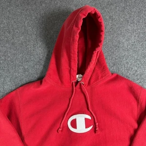 Champion Reverse Weave Hoodie Mens Large Red Raised Center Logo Rare - Picture 1 of 9