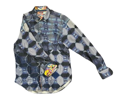 Men’s Robert Graham Blue/Orange/Grey  Geometric Paisley L/S Shirt - Size Medium - Image 1 of 4