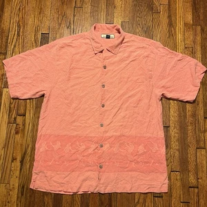 Tommy Bahama Men's Short Sleeve Button-Up Shirt, 100% Silk Salmon Size Medium - Picture 1 of 10