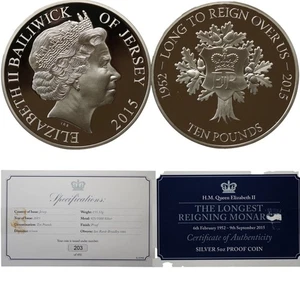 2015 £10 5oz Ten Pound The Longest Reigning Monarch Silver Proof #F9 - Picture 1 of 3