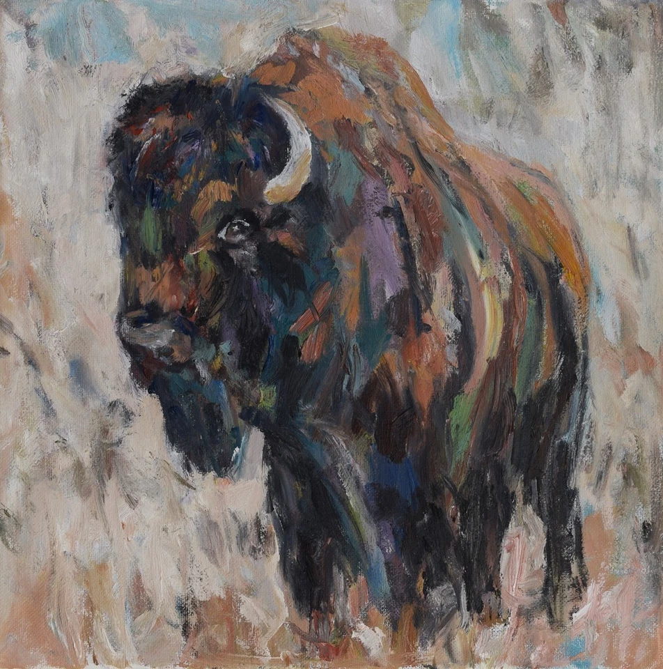 Art Original Oil Painting RM Mortensen "The Beast" Bison Buffalo Americana - Image 1 of 2
