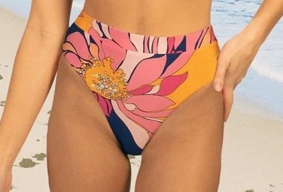 Trina Turk 'Breeze' Floral-Print High-Waist Bikini Bottom, Pink, Blue, Yellow - Image 1 of 4