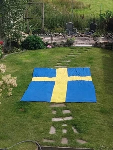 Große Vintage Baumwolle Schweden Flagge genäht altes Tuch schwedische Textilkunst skandinavisch - Bild 1 von 14