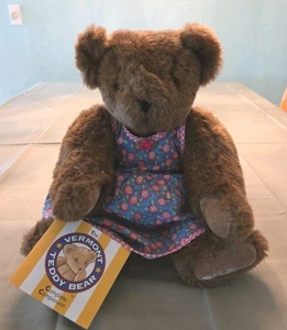 The Vermont Teddy Bear Co. braun 17 Zoll 1997 blaues Kleid mit Blumen Handanhänger - Bild 1 von 14