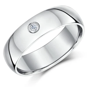 9ct Oro Blanco Diamante Anillo Pesado de Bodas Banda 4mm 6mm - Imagen 1 de 4