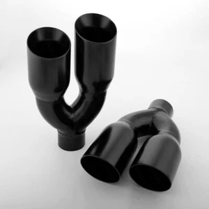 Exhaust Tips 2.5" In Quad 3.5" Out Black Paint Staggered Angle Cut Double Wall - Picture 1 of 8