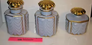Vintage Art Deco Carlin Comforts Porzellan Waschtisch Kommode Set 3 Flaschen blau - Bild 1 von 24