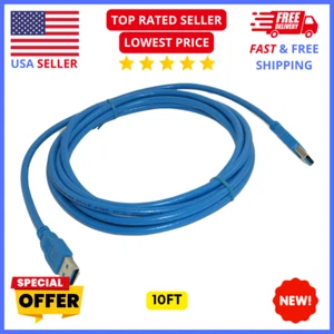 USB 3.0 A to A Cable 10ft High-Speed Gold-Plated Data Transfer Cord Fast Charge - Picture 1 of 3