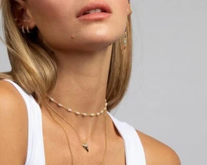 AAA Freshwater Pearl Choker Necklace Gold Fill on 925 Silver dainty Jewelry Gift - Picture 1 of 7