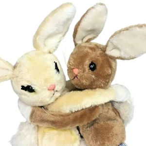 1977 Dakin 10" Hugging Plush Bunnie Rabbits Bunnies Stuffed Animals Snuggling - Picture 1 of 13