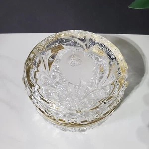 French Cut Crystal Glass and Brass Casket Jewelry Box with Floral Etching - Picture 1 of 11