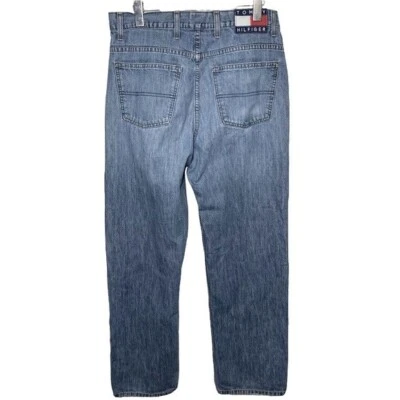 Vintage 90s Tommy Hilfiger Blue Jeans Sz 32x32 Hi Rise Wide Straight Leg Denim  Foto 1 de 4