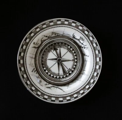 PLACA NÁUTICA Vintage Negro Transferware 222 Quinto ANTAR DAYAL Brújula Oceánica Foto 1 de 4