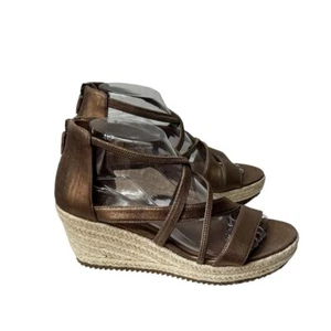 Eileen Fisher Wanda Strappy Leather Wedge Platform Platinum Metallic Sandal 8.5 - Picture 1 of 16