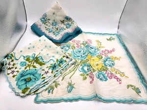 Vtg. Blue Floral Hankies, Lot Of 3 - Picture 1 of 4