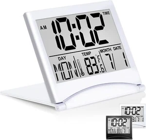 Betus Digital Travel Alarm Clock - Foldable LCD Clock Compact Desk Clock Silver - Picture 1 of 7