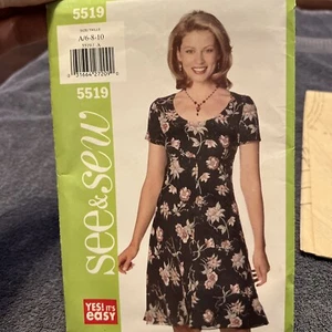 Vtg Butterick See & Sew Pattern 5519 Misses Dress Casual Church SZ 6,8,10 UNCUT - Bild 1 von 6