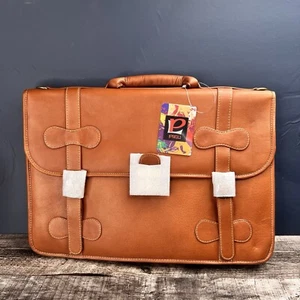 Vintage Piel Leather Natural Tan Amiet Lock Classic Briefcase Messenger 80s - Picture 1 of 6