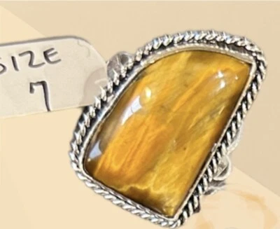 Ojo de Tigre *Anillo de Moda, Chapado en Plata de Ley, Hecho a Mano TALLA 7 UNISEX Foto 1 de 4