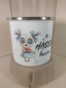 Emaille Tasse – Ich hasse Menschen – - Bild 1 von 3