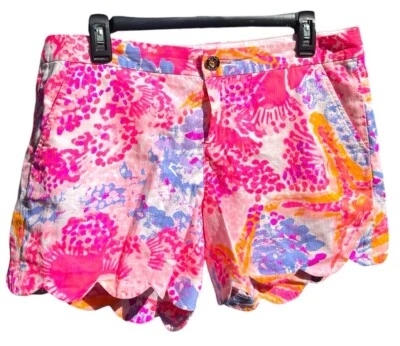 Pantalones Cortos Lilly Pulitzer Buttercup Talla 8 Balleta Rosa Caliente Estrella de Mar Festoneado Foto 1 de 4