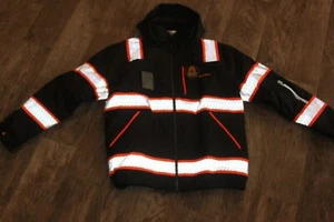 KwikSafety Enforcer Mens LARGE HiVis Safety Bomber Work Coat Jacket Black Orange - Picture 1 of 11