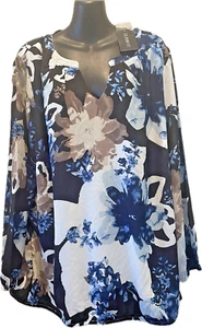 Euro Edit Plus Size 48Eu /20 Top Blue floral Long Sleeve New with Tags NWT - Picture 1 of 11