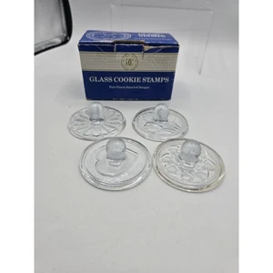 Vintage Williams Sonoma Glass Cookie Stamps 4 Pieces Hearts Clovers Flower 2.5" - Picture 1 of 7