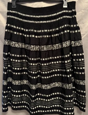 Falda Lafayette 148 New York Negra Blanca Midi en Niveles Talla Grande 1X Boho Floral Foto 1 de 4