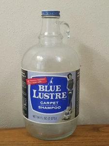 Vintage BLUE LUSTRE SHAMPOO 1/2 Gallon Glass Jug with Paper Label & Metal Lid - Picture 1 of 7